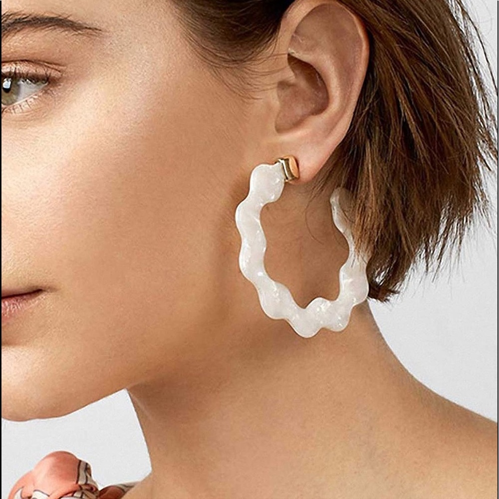 Boho Bohemian Simple Chic Acrylic White Hoop Geometric Marble Resin Earrings